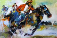 Shan Amrohvi, 24 x 36 inch, Oil on Canvas, Horse Painting, AC-SA-075
